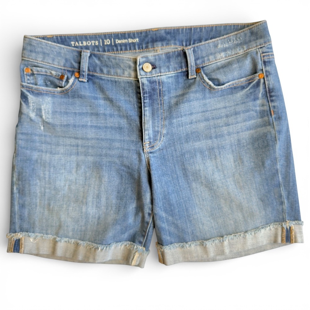 Talbots‎ Women's Denim Shorts Size 10 Mid Rise Cuffed Stretch Capsule Wardrobe